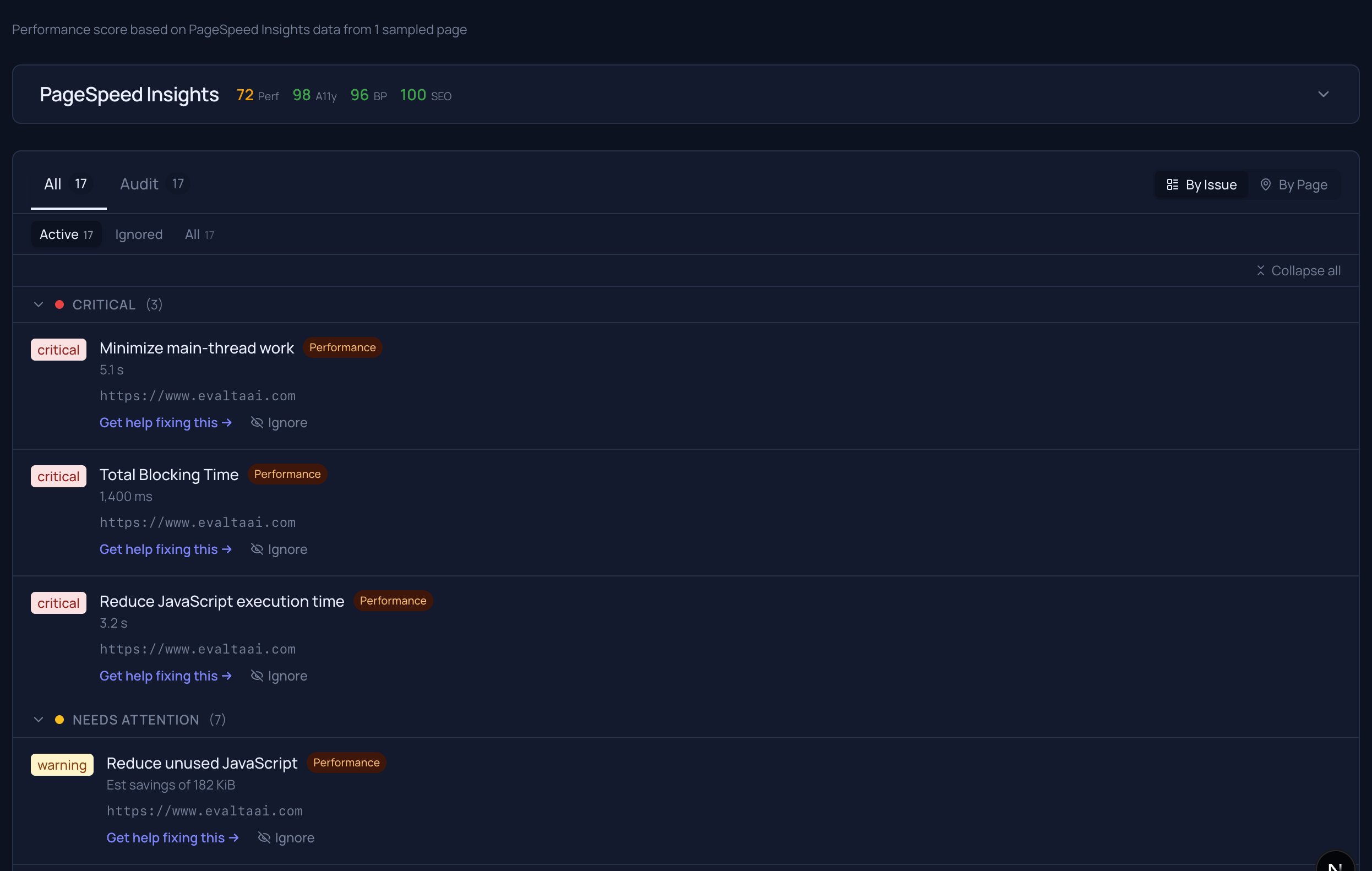 Evalta SEO issues showing structured data validation errors